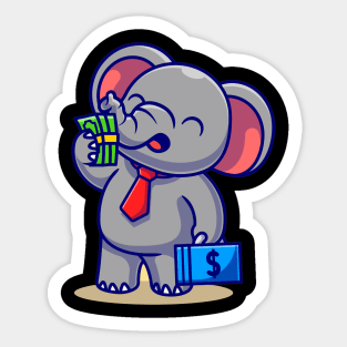 Cute elephant business with money cartoon Sticker